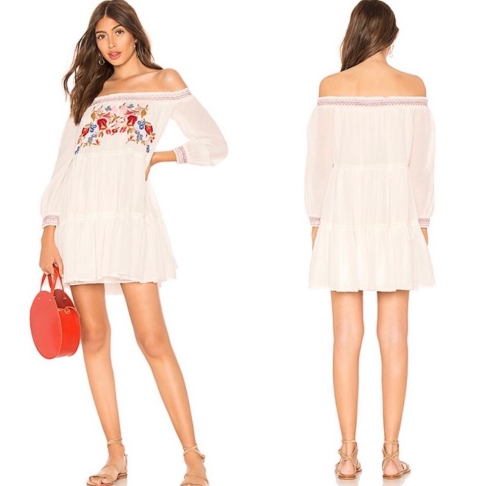 Free People Off White Embroidered Sunbeams Mini Dress Sz s